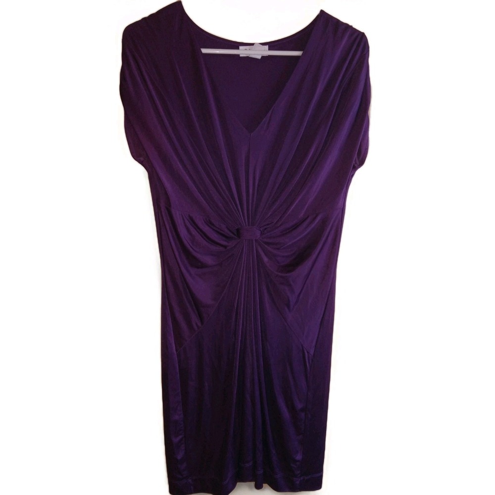Calvin Klein Purple Dress Knot Ruched Middle Stretch Jersey Sheath‎ Bodycon SZ S